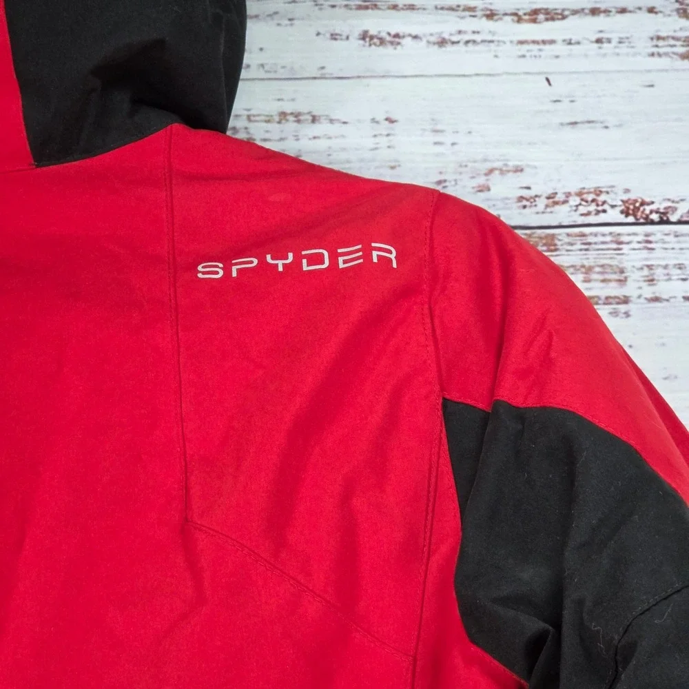Spyder Ski Jacket Boys Medium 10/12 Red Excellent Insulated Hooded Winter Coat